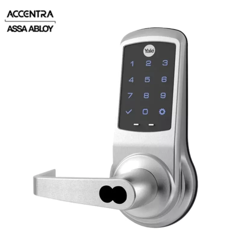 Accentra (Formerly Yale) - AUNTB623 - NexTouch - Touchscreen Keypad Bored Lock - Augusta Lever - No Radio - Standalone - SFIC - Best Prep - Less Core - Weather Resistant - 626/US26D Satin Chrome - Grade 1 - Non-Handed