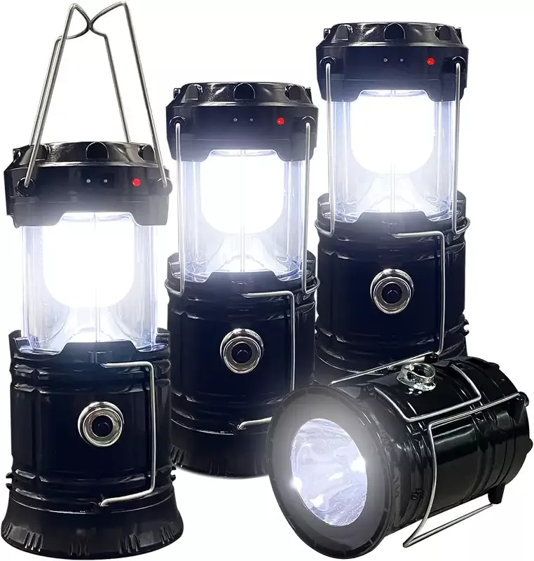 Collapsible Portable LED Camping Lantern Lightweight Waterproof Solar USB Rechargeable LED Flashlight Survival Kits for Indoor Outdoor Home Emergency Light Power Outages Hiking Hurricane 4-Pack