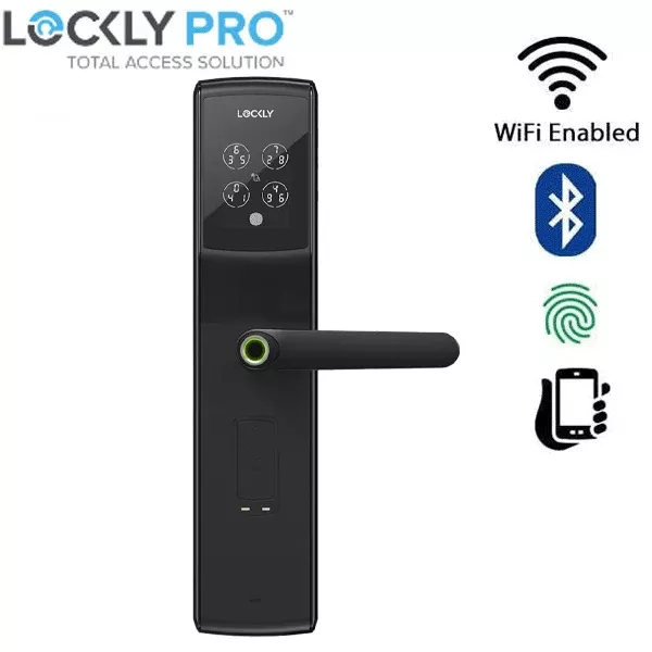 Lockly- PGD829AFUSMB -Secure Lux - Mortise Smart Lock - Fingerprint Reader - RFID Card - Bluetooth App Controlled - Matte Black